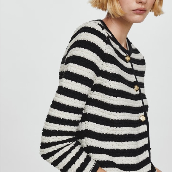 Size Small Mango MNG Collegiate Striped Cardigan with Gold Colored Buttons - Picture 6 of 11